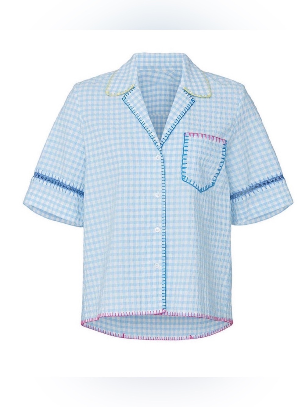 Mira Mikati Gingham Short Sleeve Button Down Shirt 36